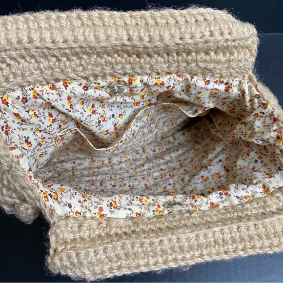 Vintage Crochet Bobble Popcorn Stitch Handbag Tan Tortoiseshell‎ Resin Handle - Picture 4 of 7